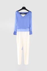 Blumarine Klasik V Yaka Tulum Mavi beyaz - 36