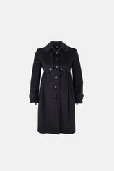 Burberry London Deri Biyeli Yün Kaban Siyah - S