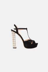 Miu Miu Kristal Topuklu Saten Platform Sandalet Siyah - 37