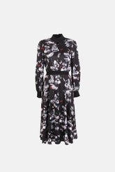 Ted Baker Floral Midi Şifon Elbise Siyah - 40