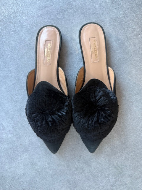 Aquazzura Ponponlu Siyah Terlik 36,5 Numara