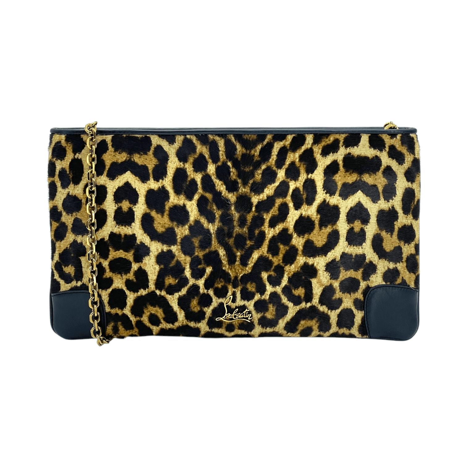 Christian Louboutin Leopard Pony Hair Black Leather Loubiposh Clutch Bag