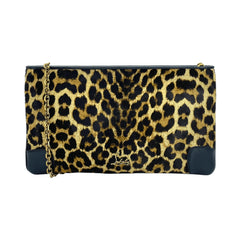 Christian Louboutin Leopard Pony Hair Black Leather Loubiposh Clutch Bag