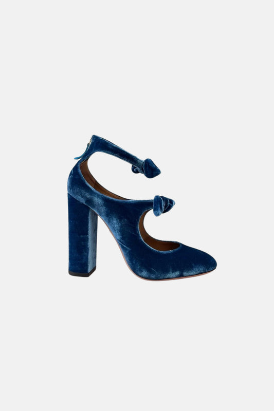 Aquazzura Sandy Bow 115 Kadife Topuklu Ayakkabı Mavi̇ - 40