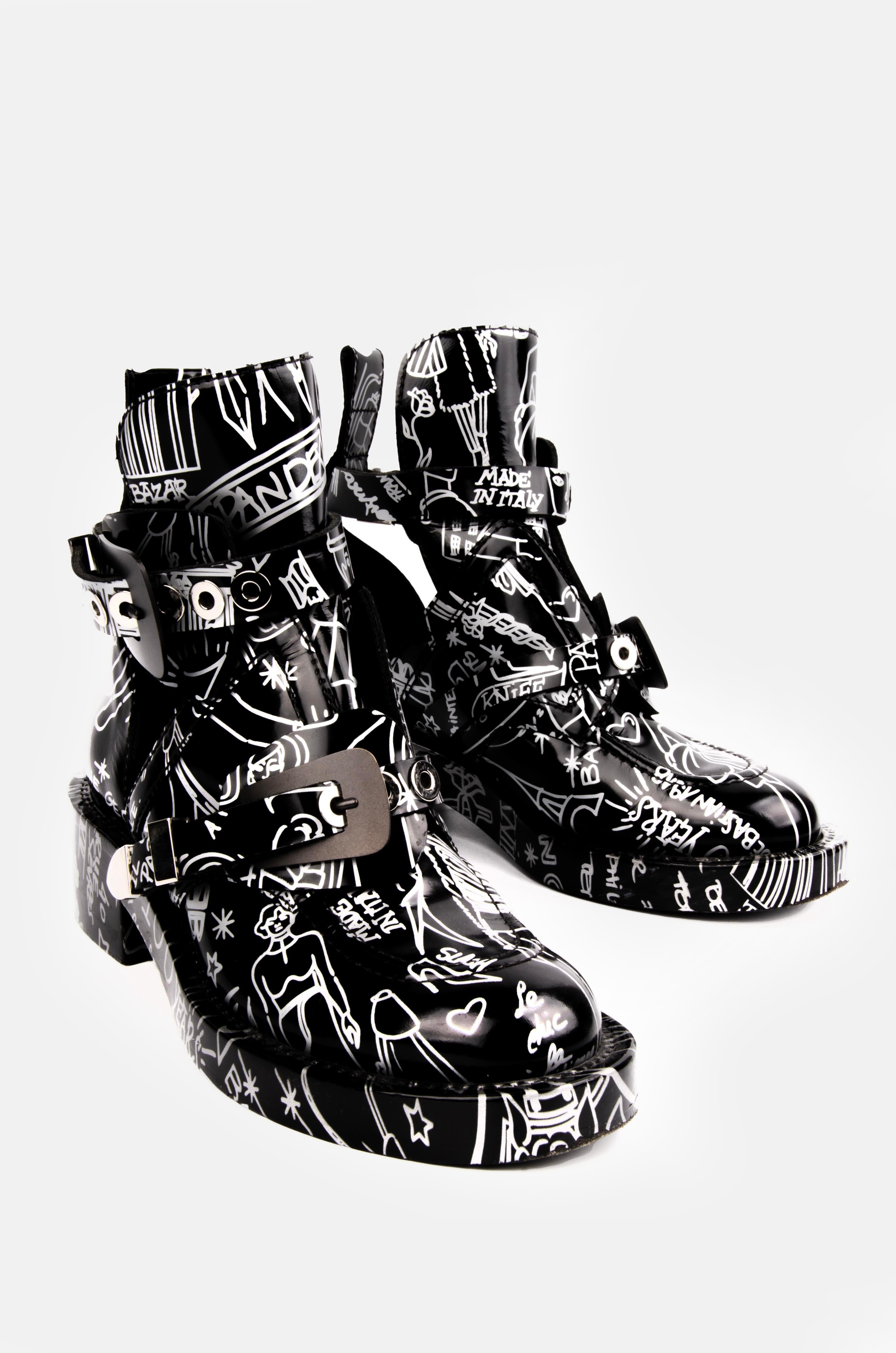 Balenciaga Graffiti Bootie Siyah beyaz - 36