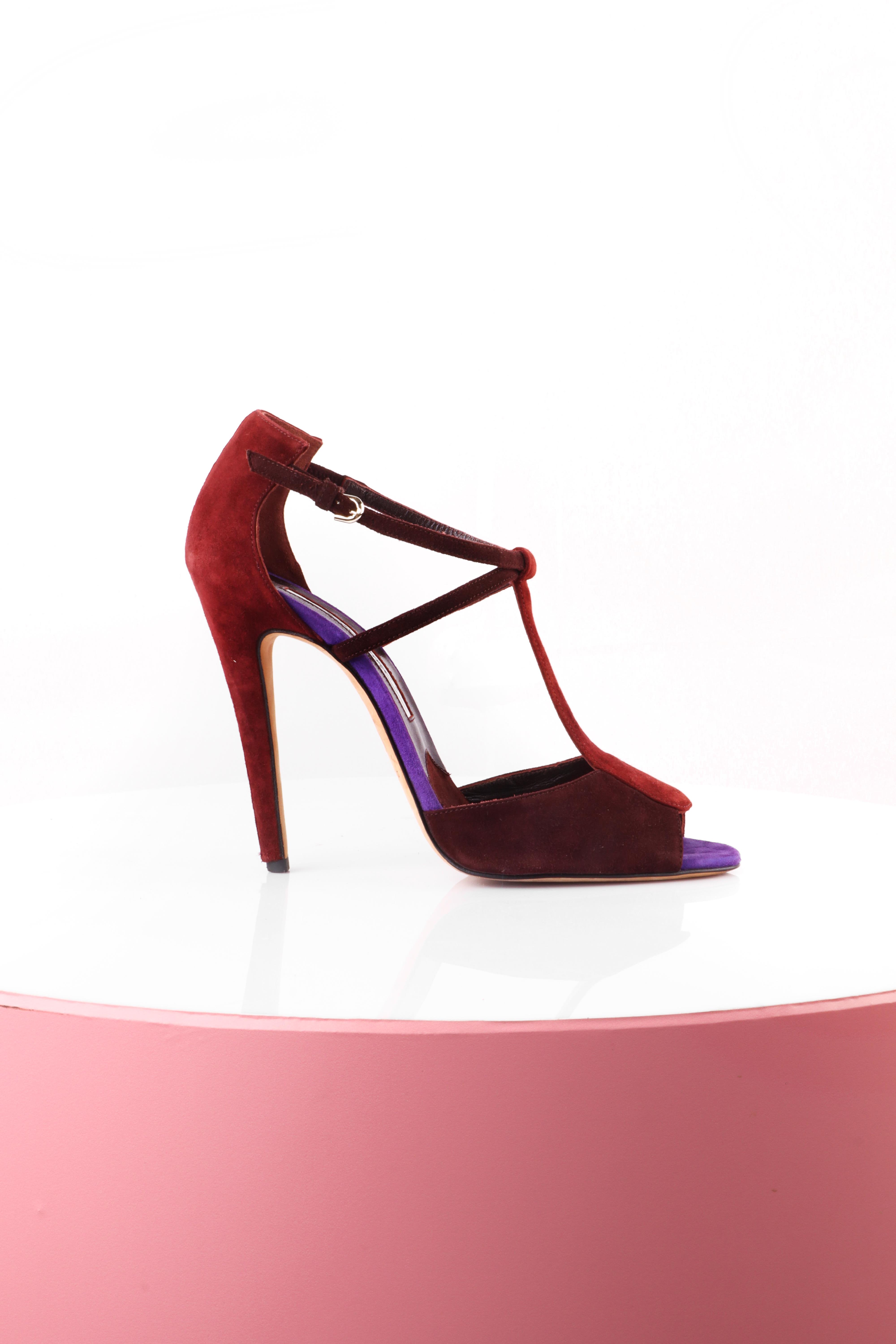 Brian Atwood Süet T Bant Sandalet Bordo - 37