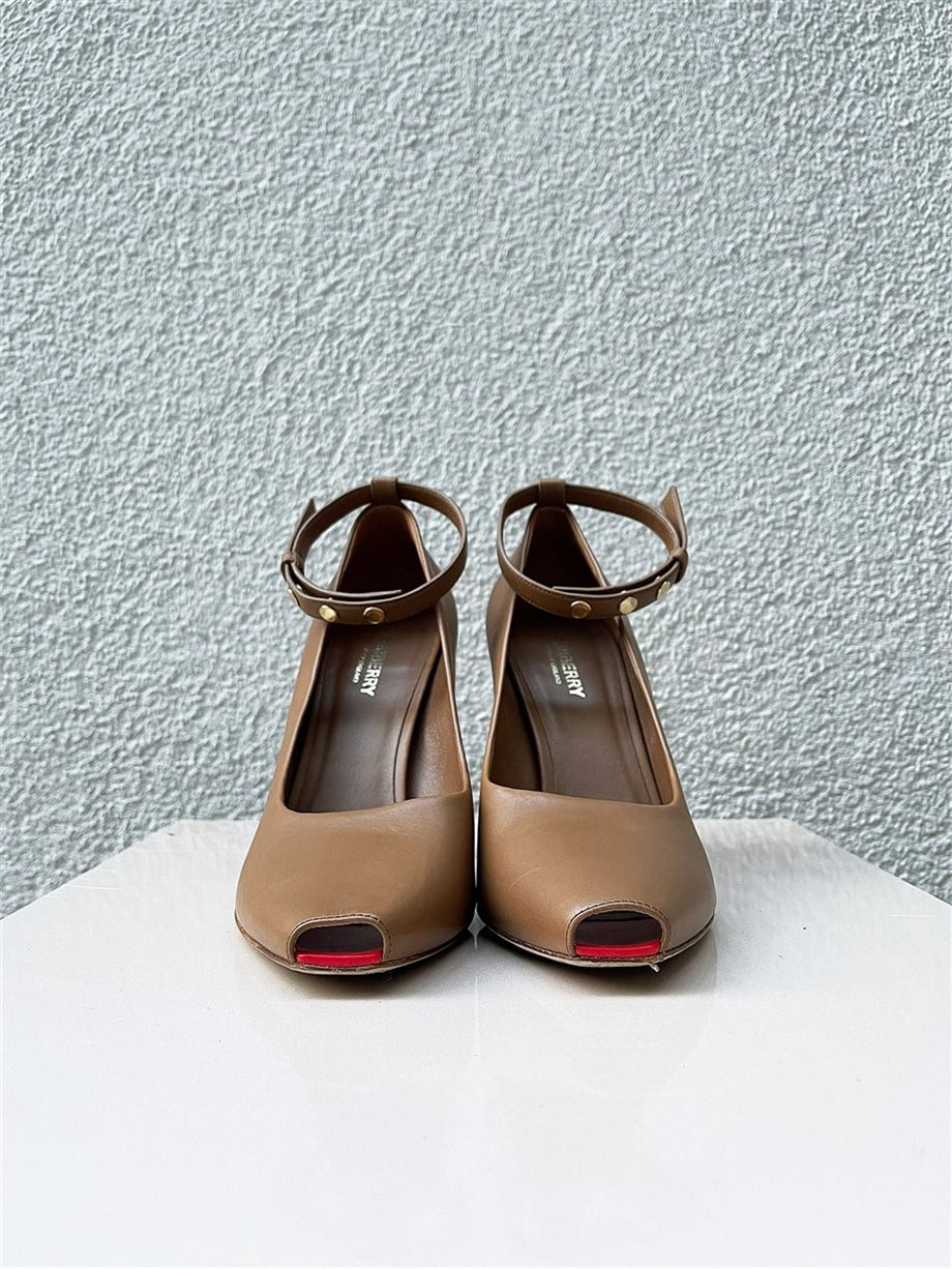 Burberry Bantlı Topuklu Ayakkabı Camel - 40
