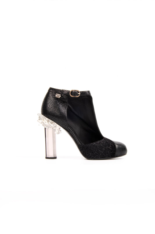 Chanel Kristal Topuklu Deri Bootie Siyah - 37