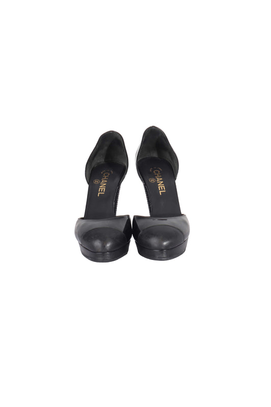 Chanel Rugan ve Deri Topuklu Ayakkabı Si̇yah - 39.5