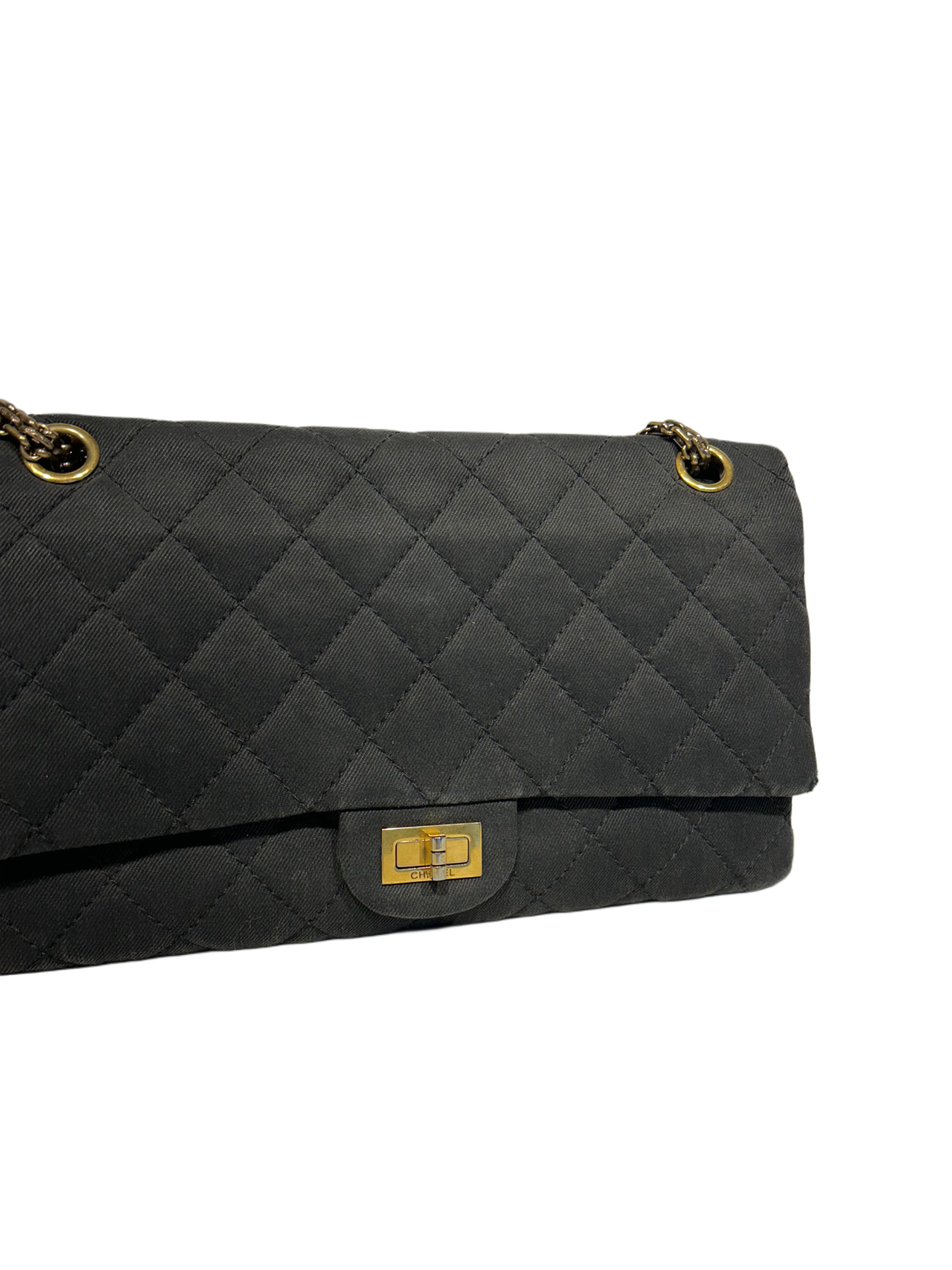 Chanel Jersey 2.55 Denim Black Double Flap Çanta