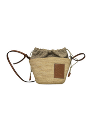 LOEWE Pochette Bag in Raffia and Calfskin Natural / Tan