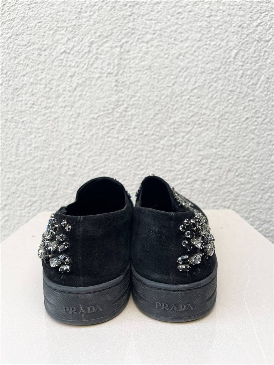 Prada Kristal İşlemeli Süet Slip On Si̇yah - 39