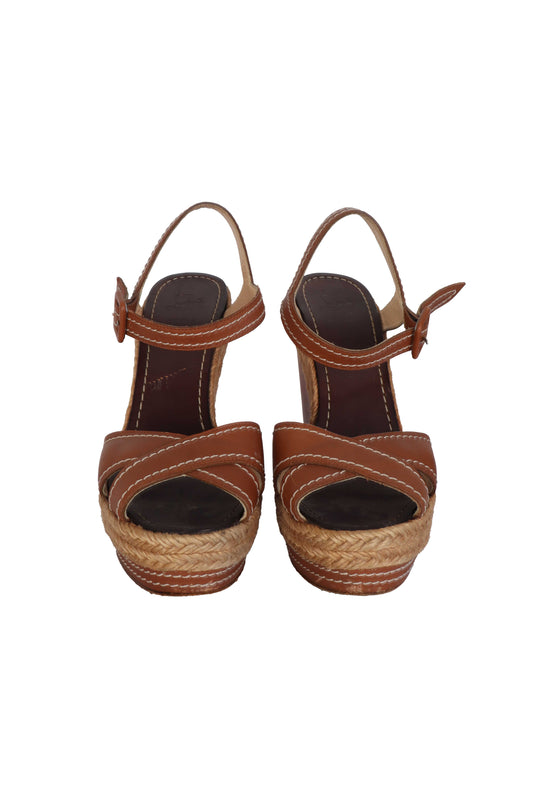 Christian Louboutin Almeria 120 Dolgu Topuk Sandalet Kahverengi - 36