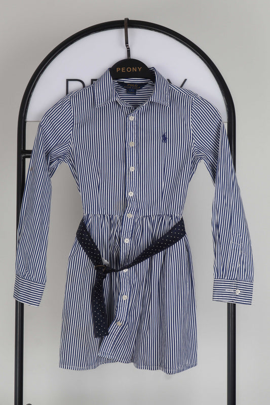 Ralph Lauren Mavi - Beyaz Kız Çocuk Elbise - 7 Yaş