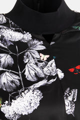 Ted Baker Floral Midi Şifon Elbise Siyah - 40