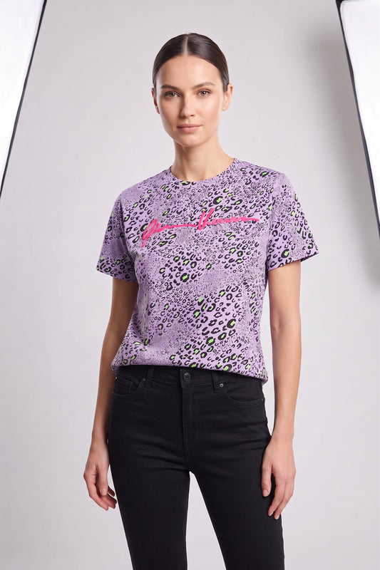 Versace Baskılı Leopar Tişört Renkli - 36