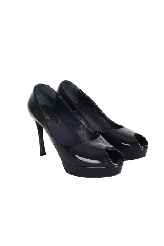 Yves Saint Laurent (YSL )Burnu Açık Rugan Topuklu Ayakkabı Laci̇vert - 39,5