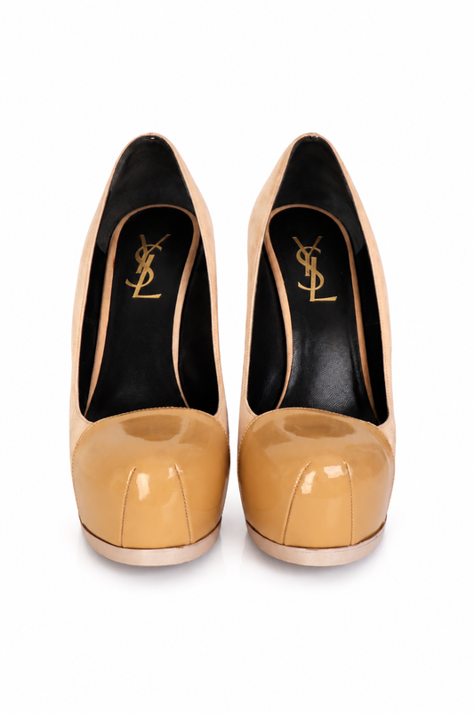 Yves Saint Laurent ( YSL )Süet ve Rugan Tribtoo Platform Ayakkabı Bej - 36